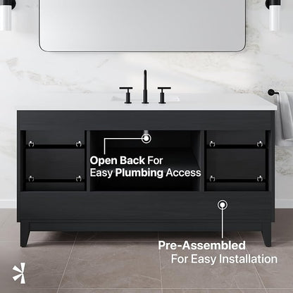 Graham 60 in. Blackwood Single Sink Bath Vanity with Arabescato Engineered Stone Top and Undermount Porcelain Sink