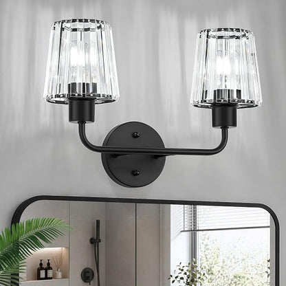 Black Vanity Lights, 2-Light Crystal Bathroom Light Fixtures | Modern Bathroom Vanity Light E26 Wall Light over Mirror (Exclude Bulb)