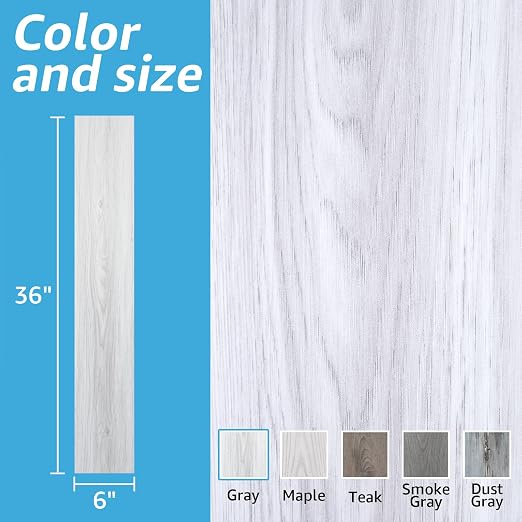 Art3d Wood Textured Peel and Stick Vinyl Floor Tiles, 40-Pack, White/Grey