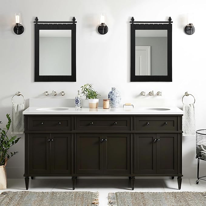 Besdomus Black Bathroom Farmhouse Mirror: 24"x36" Large Barn Door Solid Cedar Wood Frame Vanity Mirror - Wall Mounted Mirror for Entryway/Bathroom/Living Room - Rustic Home Decor for Housewife