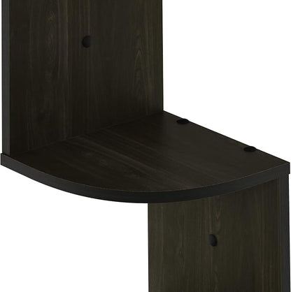 Furinno Rossi Set of 2 3-Tier Corner Floating Shelves for Wall, Espresso | Zigzag Wall Shelf, Radial Mounted Floating Book Shelf, for Bathroom, Bedroom, Living Room