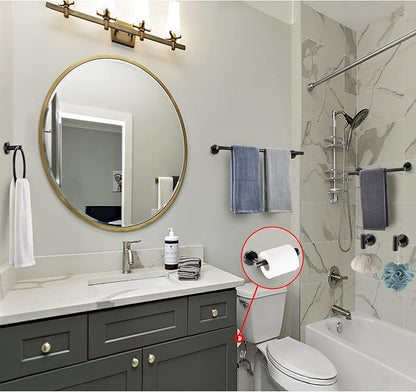 6 Pieces Matte Black Bathroom Hardware Accessories Set Hand Towel Ring 16&23.6 inch Round Towel Bar Silver Toilet Paper Holder Towel Hooks 2 Pieces SUS 304 Stainless Steel,Heavy Duty,Wall Mounted