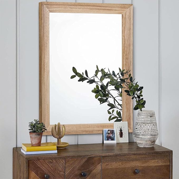 AAZZKANG Rustic Mirrors for Wall Rectangle Wooden Frame Hanging Mirror for Bedroom Bathroom Living Room Entryway Large 26"x18"