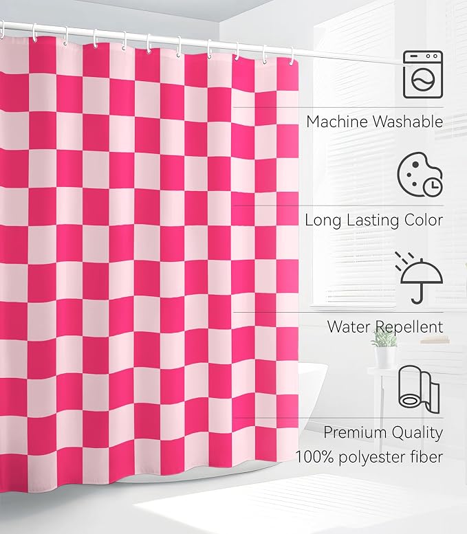 Shower Curtain for Bathroom Stall Boho Modern Cute Aesthetic Decorative Girly Waterproof Unique Checkered Plaid Girls Chic Print Design Teen Pretty Women Cortinas de Baño Bathtub 72 x72 Inch