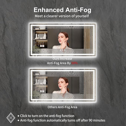 LED Bathroom Mirror with Lights, 72x36 Inch Gradient Front and Backlight LED Mirror, 3 Colors Dimmable CRI>90 Double Light, IP54 Enhanced Anti-Fog, Hanging Plates Wall Mount Bathroom Mirror