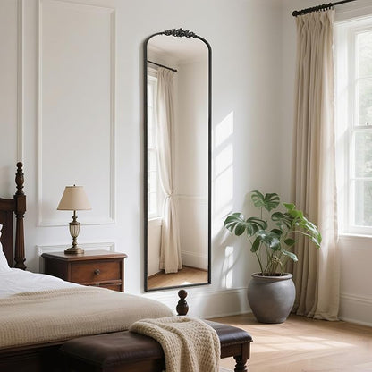 WallBeyond Arched Full Length Mirror Wall Mounted, 21x78 Inch Black Antique Mirror, Vintage Metal Frame Full Body Mirro for Bedroom, Living Room, Hanging or Leaning