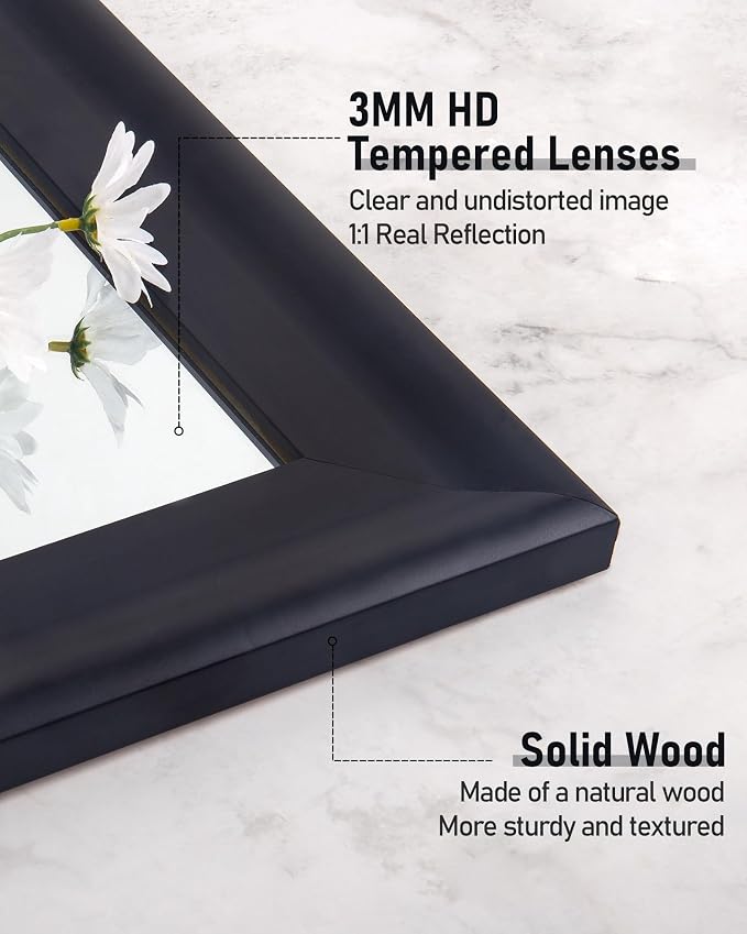 Black Wood Wall Mirror for Bathroom,Rectangle 20 x 30 inch Vanity Mirrors | Hanging Mirror with Wooden Frame for Living Room,Bedroom,Entryway