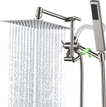 All Metal For California Rain Shower Head with Handheld Spray Combo, YDmeet 8 Inch Rainfall Shower Head, 14" Adjustable Extended Arm, Stainless Steel Handheld, 3 Way Diverter, 71" Hose, Brushed Nickel