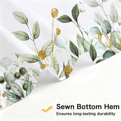 Extra Long Shower Curtain 72X84 Inch, Tall Sage Green Eucalyptus Botanical Shower Curtain, Watercolor Plants Foliage Floral Bathroom Decor, Waterproof Fabric Bathroom Curtains Set with Hooks