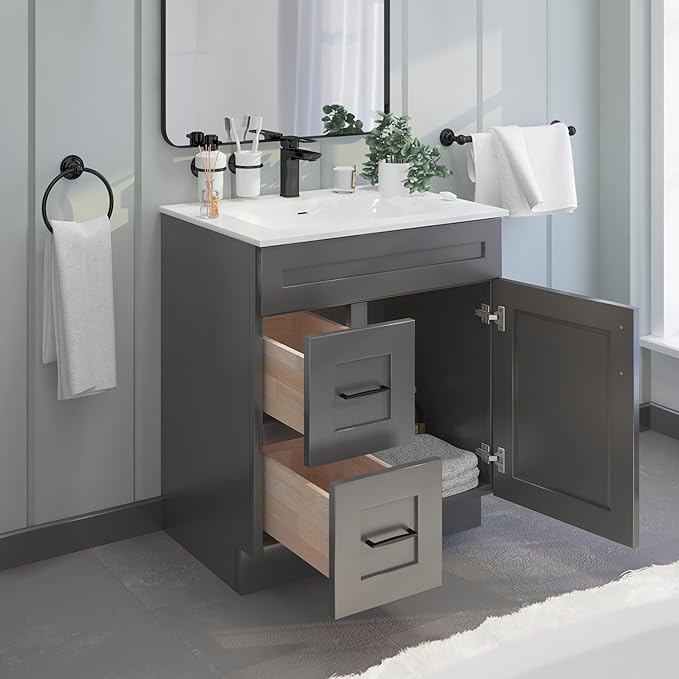 30" Shaker Bathroom Vanity Sink Base with Drawers (Ready-to-Assemble) (Grey Shaker Vanity Base)
