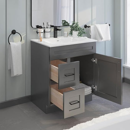 30" Shaker Bathroom Vanity Sink Base with Drawers (Ready-to-Assemble) (Grey Shaker Vanity Base)