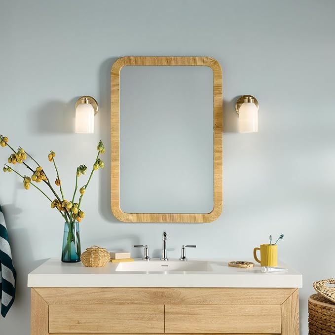 Kichler Shae 5" 1-Light Wall Sconce with White Opal Glass in Champagne Bronze, Modern, for Vanity, Fireplace, Buffet, Hallway, Vanity Mirror, (8.25" H x 5" W), 55200CPZ