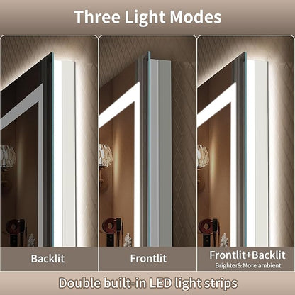 LED Mirror for Bathroom, 60x36 Inch Backlit + Front Lighted Bathroom Vanity Mirror with Lights for Wall, Double Light Strips, 3 Colors, Shatter-Proof, Anti-Fog and Brightness Memory