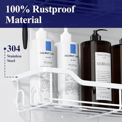 Kitsure Shower Caddy, Adhesive Shower Organizer, Large, White | Stainless Steel Shelf for Inside Shower, No Drill Bathroom Organizers and Storage, Home Decor Accessories