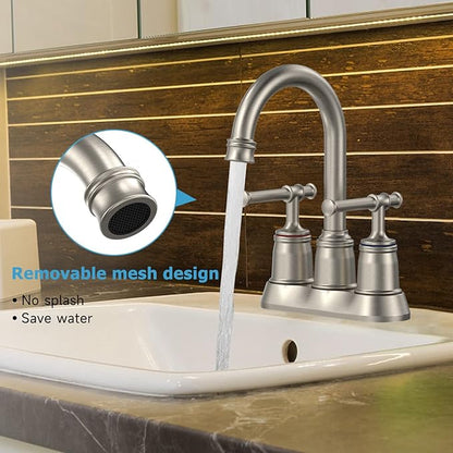 Classical Bathroom Faucets for Sink 2&3 Holes, 4 inch Bathroom Faucet, 360 Swivel Spout Centerset Brushed Nickel Bathroom Faucet with Pop Up Drain and cUPC Lead-Free Hose (Brushed Nickel)