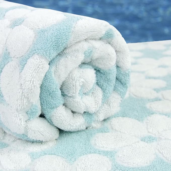 Cotton Towels for Bathroom Decor with Floral Jacquard | Super Soft and Absorbent Bath Towel Set of 2, Large Size 27.5x55 Inches