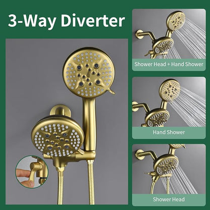 L829-3 Brushed Gold Shower Faucet Set - Complete Dual Shower Head & Handheld Combo, Tub Spout & Trim Kit