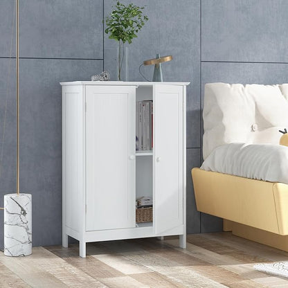Giantex Storage Cabinet with Doors and Shelves - Freestanding Storage Organizer with Anti-Tipping Device, Entryway Storage Unit for Living Room, Home Decor, Bathroom Floor Cabinet (White)
