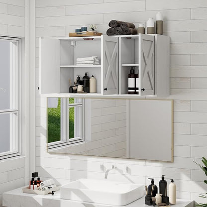 YOURLITE Laundry Cabinet, Medicine Cabinet, Bathroom Kitchen Storage Wall Mounted Farmhouse Organizer with Shelves Over Toilet, 36" Wide, White