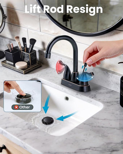 ARCORA Oil Rubbed Bronze Bathroom Faucet, 4 Inch Centerset Bathroom Faucet | Lead-Free Vanity Faucet with 360° Swivel Spout, 2 Handles Centerset Lavatory RV Faucet with Lift Rod Drain and Supply Lines