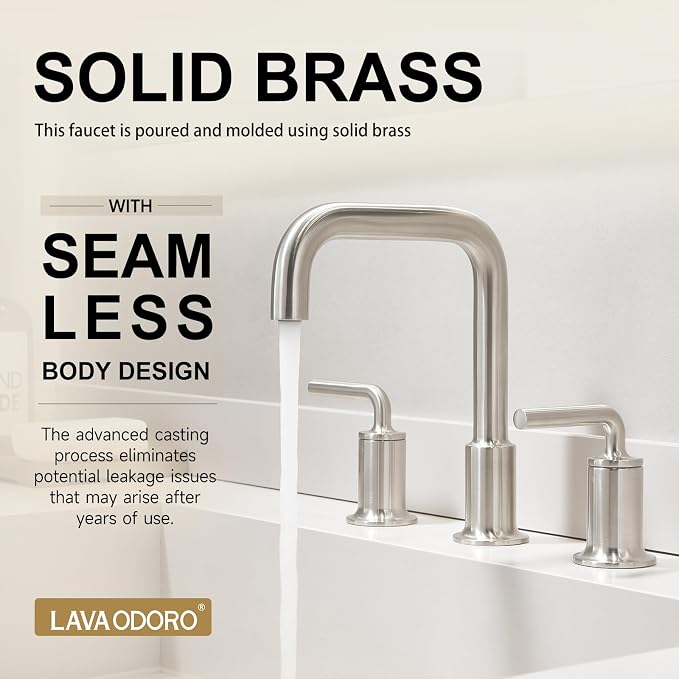 3 Hole Bathroom Faucet, Brushed Nickel Solid Brass Bath Faucet | 8 Inch Widespread Bathroom Sink Faucet, 2 Handle Faucet for Bathroom Sink with Drain Assembly Supply Line, BF503-BN