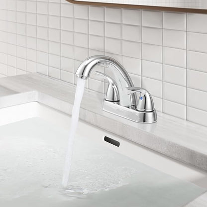 PARLOS 2-Handle Bathroom Sink Faucet with Drain Assembly and Supply Line Lead-Free cUPC Lavatory Faucet Mixer Double Handle Tap Deck Mounted, Chrome, 1359801