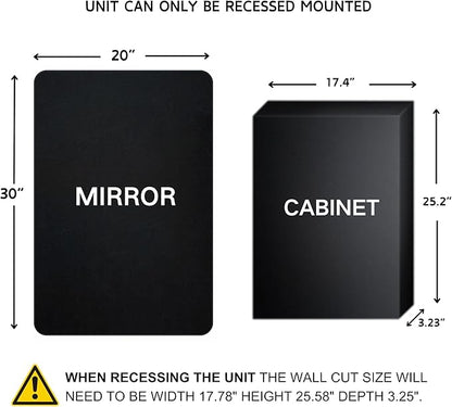 Matt Black Rectangle Recessed Bathroom Medicine Cabinet with Mirror Stainless Steel Metal Framed Rounded Rectangular Bathroom Cabinet with Mirror 20x30''