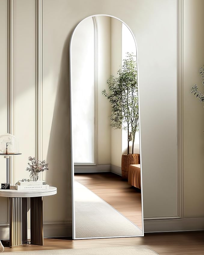 Arched Full Length Mirror, 56"x15" Standing Body Mirror for Wall, Silver | Built-in Stand, HD Shatterproof Glass, Aluminum Alloy Frame, Hanging or Standing, for Bedroom, Living Room & Dressing Room