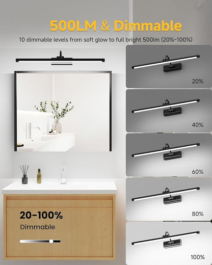 Modern Bathroom Vanity Light 24 inch Bathroom Light Fixture Black 2Pack | 10000mAh with 2 Detachable Rechargeable Battery, 500LM Dimmable, 3CCT with Remote Control, Vanity Light for Bathroom Mirror