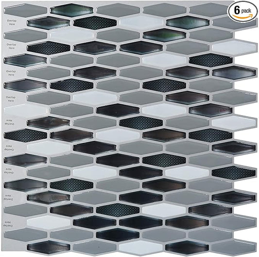 Art3d 12" x 12" x 0.06" (Pack of 6) Wall Panel Marble, Black/White
