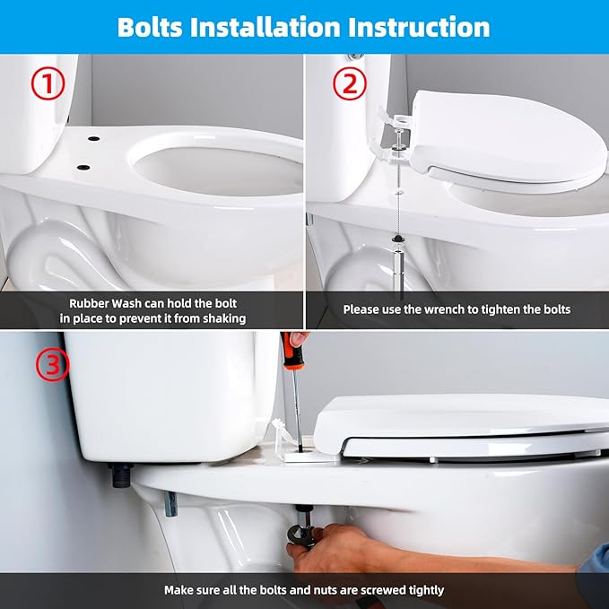 Hibbent 2 PCS Universal Toilet Seat Bolts Kit, Heavy Duty Stainless Steel Toilet Bolts with Extra Long Downlock Nuts Rubber Washers Gaskets, Easy to Install -Bathroom Toilet Repair Screw