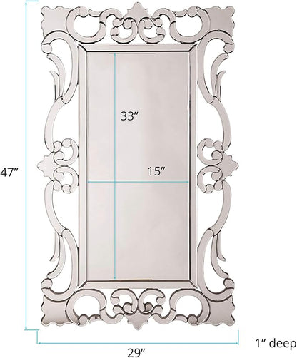 Howard Elliott Collection Large Rebecca Rectangular Venetian Wall Hanging Mirror, Antique Accent Design with Mirrored Frame, Wall Mirror for Home, Living Room, Entryway and Bathroom, 47 x 29 Inch