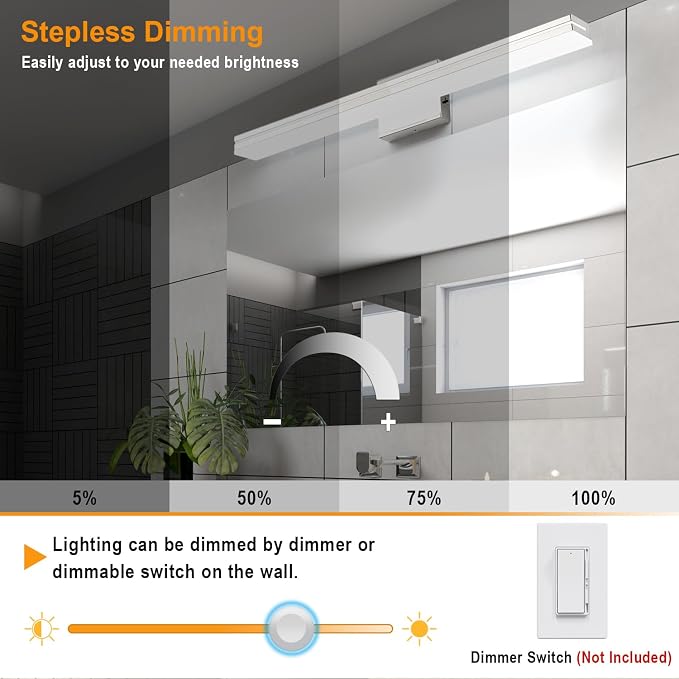 SineRise LED Modern Bathroom Vanity Light Bar (32-Inch, 3000K/4000K/6000K), Chrome Dimmable Modern Acrylic Bathroom Wall Lighting Fixtures Over Mirror