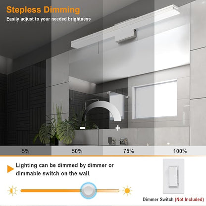 SineRise LED Modern Bathroom Vanity Light Bar (32-Inch, 3000K/4000K/6000K), Chrome Dimmable Modern Acrylic Bathroom Wall Lighting Fixtures Over Mirror