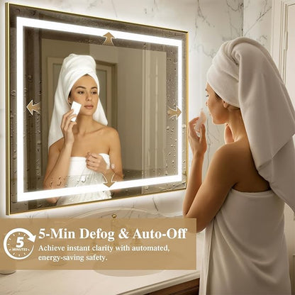 72X36 Inch LED Bathroom Mirror with Lights, Gold Frame Frontlit+ Backlit Bathroom Vanity Mirror for Wall, Ultra-Clear Tempered Glass, Shatter-Proof, Anti-Fog and Memory Function, ETL Listed | Bathroom Vanity Mirror for Wall, Ultra-Clear Tempered Glass,...