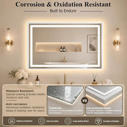 24"x36" LED Bathroom Mirror with Lights, Backlit + Front Lit, Anti-Fog | Lighted Bathroom Mirror with One-Piece Aluminum Alloy Frame, HD Shatterproof Tempered Glass, Dimmable, Memory Function