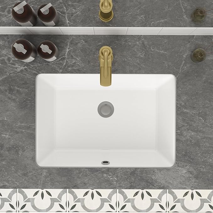 Mocoloo Bathroom Sink Undermount 22"x16" White Rectangle Porcelain Sink with Vertical Sides and Overflow Drain Under Counter Mount Ceramic Lavatory Vanity Sinks for Bathroom Hand Basin