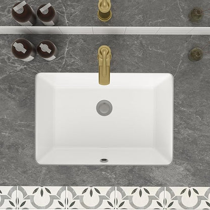 Mocoloo Bathroom Sink Undermount 22"x16" White Rectangle Porcelain Sink with Vertical Sides and Overflow Drain Under Counter Mount Ceramic Lavatory Vanity Sinks for Bathroom Hand Basin
