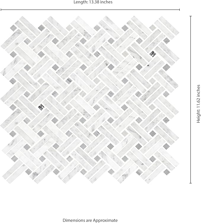 MSI Carrara White Marble Basketweave Tile for Kitchen Backsplash, for Bathroom, Accent and Shower Wall Tile, Mesh-Mounted Mosaic Tile, (10.3 sq. ft, 10 Pieces per case)
