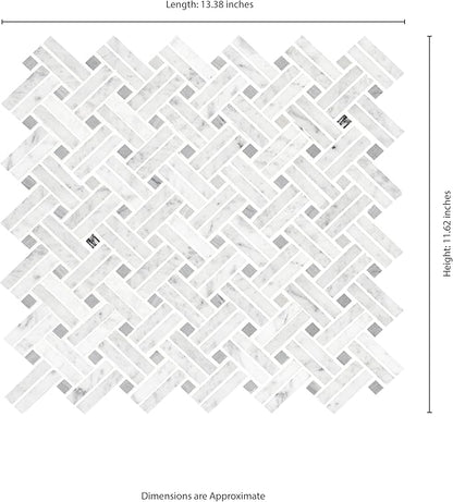 MSI Carrara White Marble Basketweave Tile for Kitchen Backsplash, for Bathroom, Accent and Shower Wall Tile, Mesh-Mounted Mosaic Tile, (10.3 sq. ft, 10 Pieces per case)