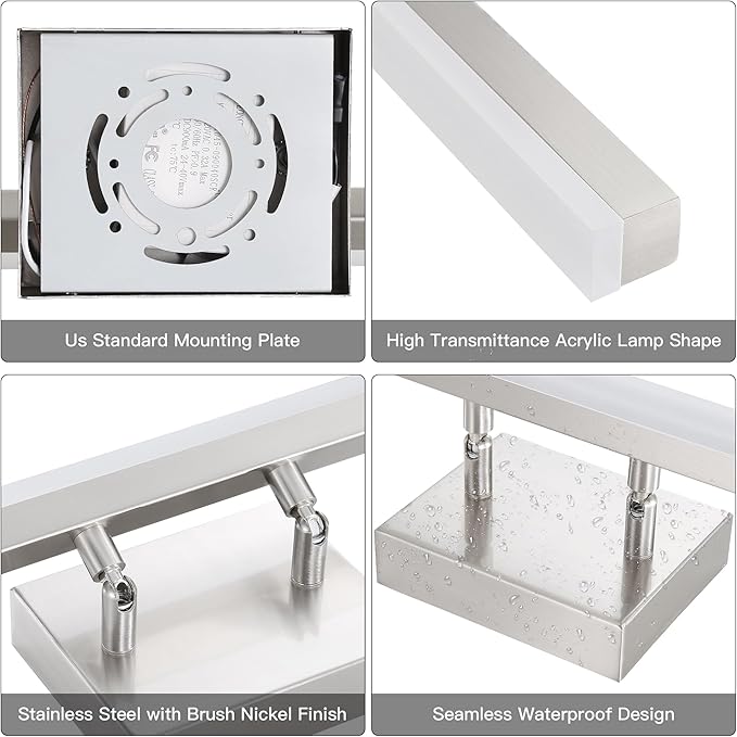 36in LED Vanity Light, 36W 2500LM Modern Brushed Nickel Adjustable Bathroom Light Fixture Over Mirror, Dimmable Light Bar 5000K Cool White