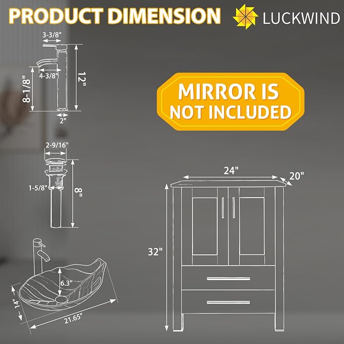 LUCKWIND 72" Bathroom Vanity Sink Combo, Double 24" Main Cabniets with Two 12.6" Side Cabinets, Painted Bathroom Storage Cabinet, Including Leaf Shaped Sinks, Faucets Without Mirror, Black