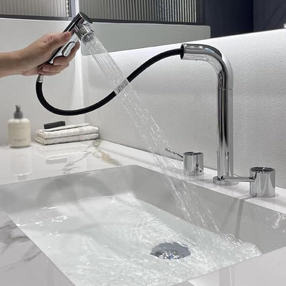 3 Hole Basin Faucets Pull Out Basin Mixer Faucet Brass-Chrome Plated