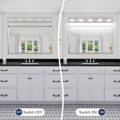 SineRise LED Modern Bathroom Vanity Light Fixtures (5-Light, 40-Inch), Brushed Nickel Modern Acrylic Bathroom Wall Lighting Fixtures Over Mirror (Cool White 6000K)