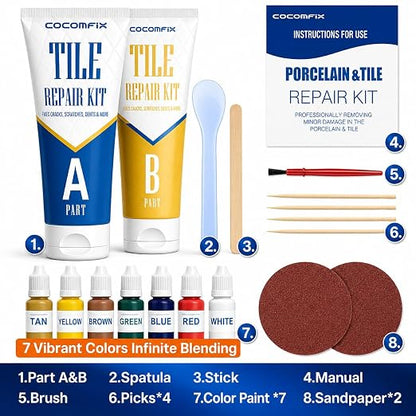 Tile Repair Kit, Ceramic & Porcelain Tile Chips & Cracks Repair-Color Match | Strong-Bond Epoxy Filler for Floor, Wall & Shower Tile, Acrylic & Fiberglass; Repairs Holes, Chips, Cracks & Scratches