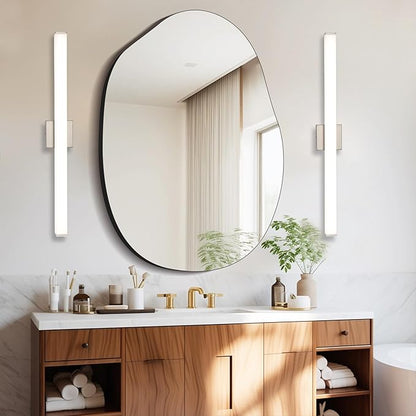 LED Bathroom Vanity Light Fixtures 31.5in Brushed Nickel,Dimmable24W 4000K Natural White Square Wall Fixture, Modern Lighting for Over Mirror, Damp Rated