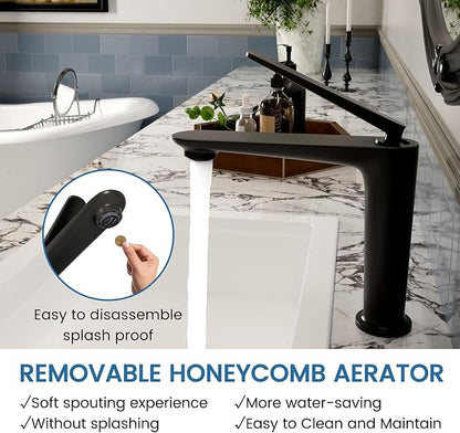 Bathroom Faucet Matte Black, One Hole Single Handle Vessel Sink Faucet, Brass Bathroom Faucet for Vanity Sink Restroom Guestroom RVs