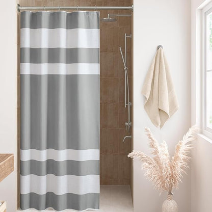Madison Park Spa Waffle Stall Shower Curtain for Bathroom, 54 x 78, Grey | Striped, Pieced Fabric Design, 3M Scotchgard Moisture Management, Hotel Quality, Modern, for Bathroom, OEKO-TEX Certified