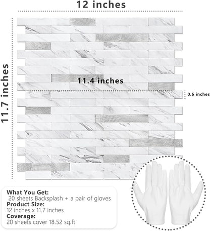 STICKGOO Peel and Stick Backsplash Tile, Stick on Backsplash for Kitchen and Bathroom, Volakas White Look PVC Mixed Metal Silver Self Adhesive Wall Tiles(20 Sheets)