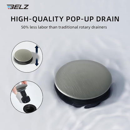 BELZ Nickel Bathroom Faucet, Lead-Free for 1 or 3 Hole 4" Vanity Sink | NSF372 Compliant,Anti-peeling PVD Finish,Includes Pop-up Drain & Hoses,Single Handle Modern Design, Easy DIY Install